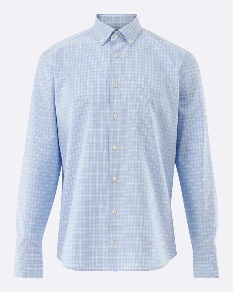 van Laack Kariertes Twill-Hemd mit Button-Down-Kragen Blau