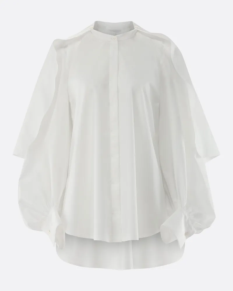 van Laack Stehkragenbluse mit Ballonärmeln Weiß