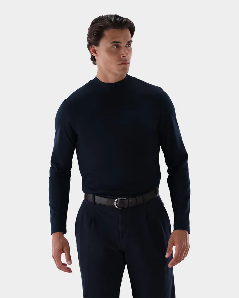 van Laack Stehkragenshirt mit Kaschmir und Baumwolle Blau