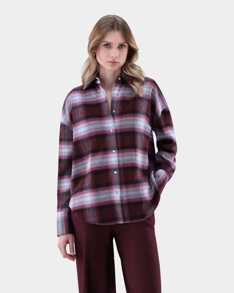 van Laack Hemdbluse kariert aus Flanell Lila
