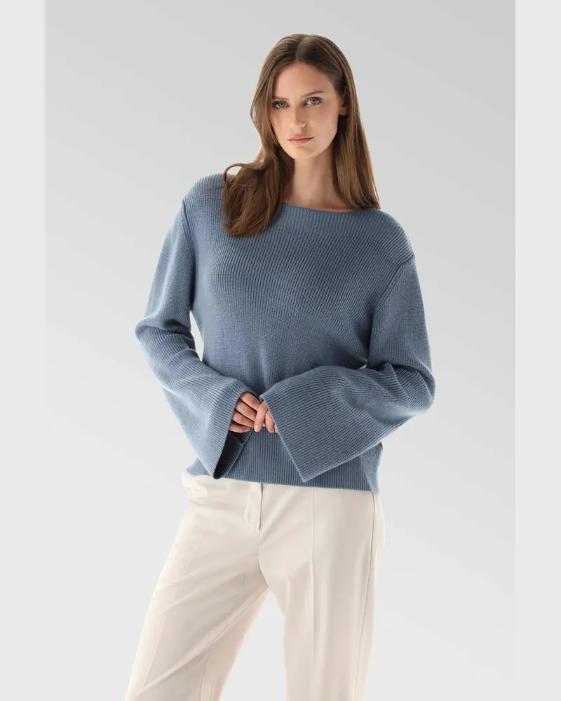 van Laack Pullover mit U-Ausschnitt Blau