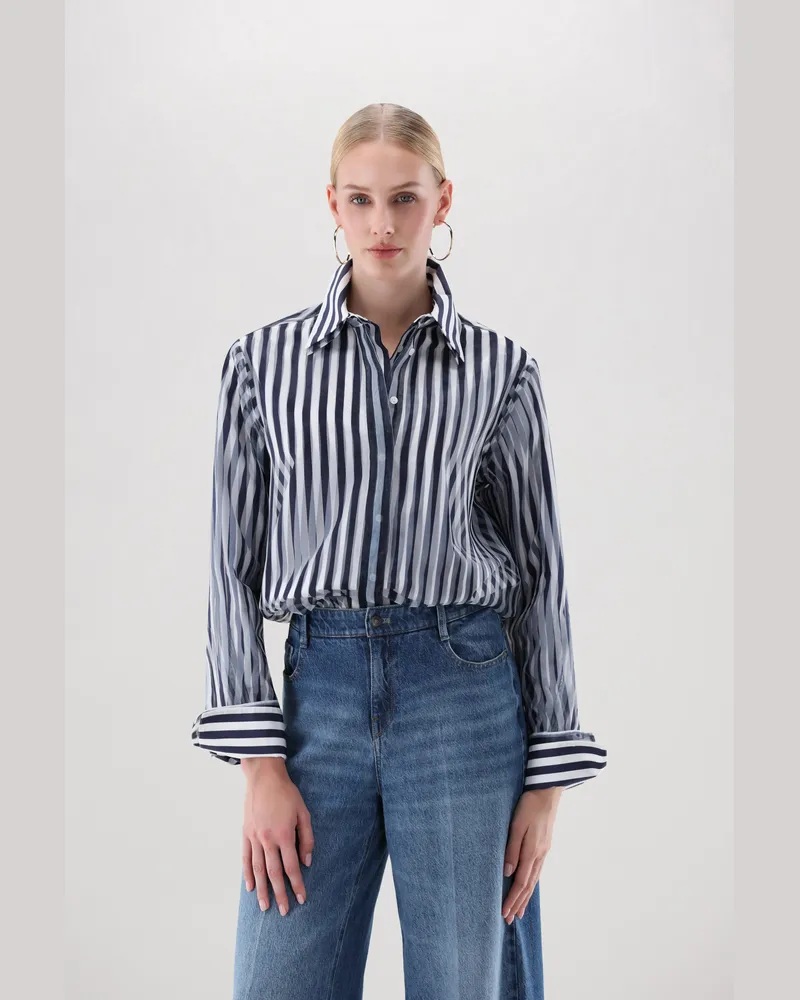 van Laack Gestreifte Hemdbluse mit zwei Lagen Blau