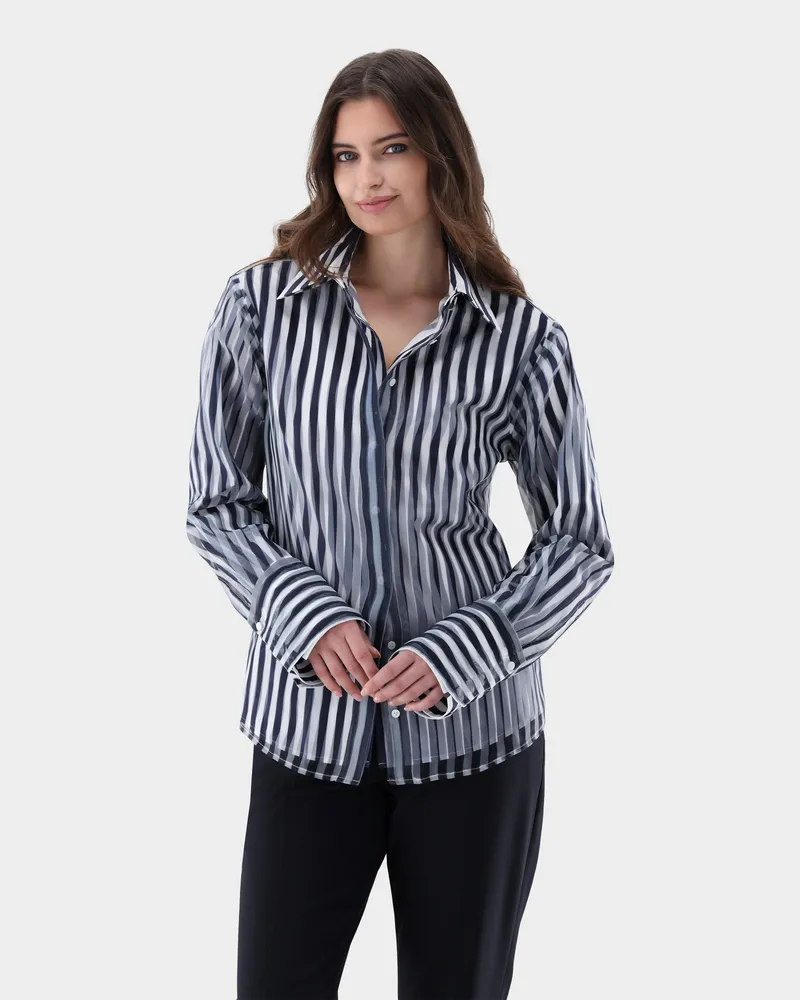 van Laack Gestreifte Hemdbluse mit zwei Lagen Blau