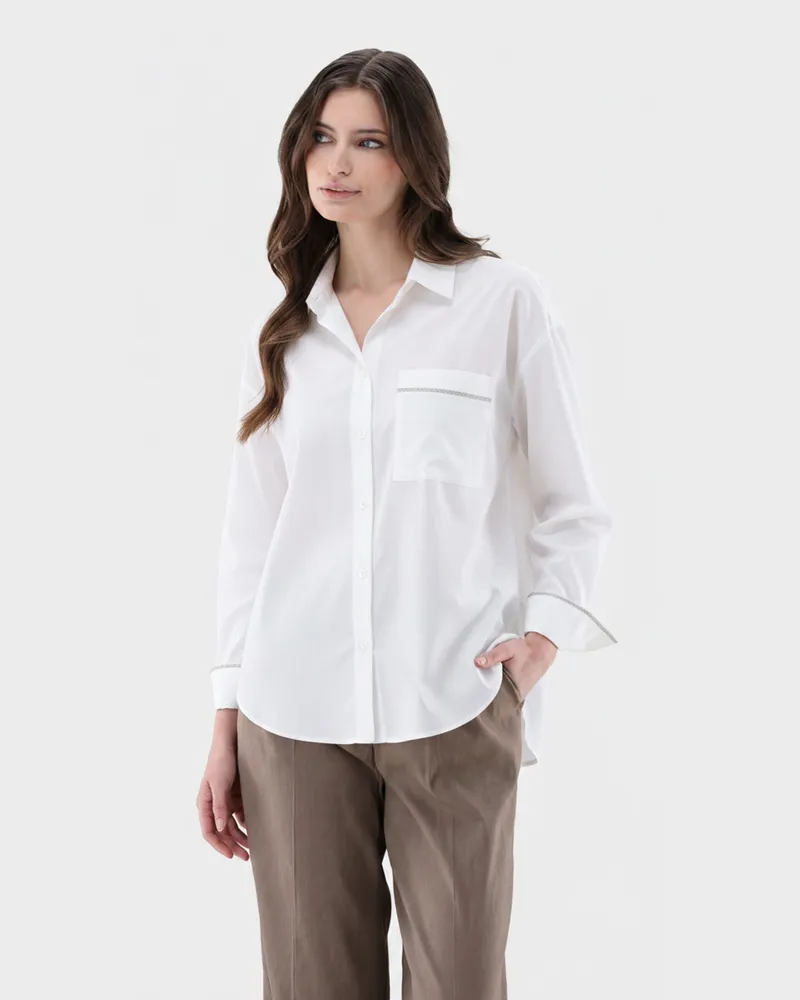 van Laack Hemdbluse locker geschnitten mit Glanz-Details Weiß