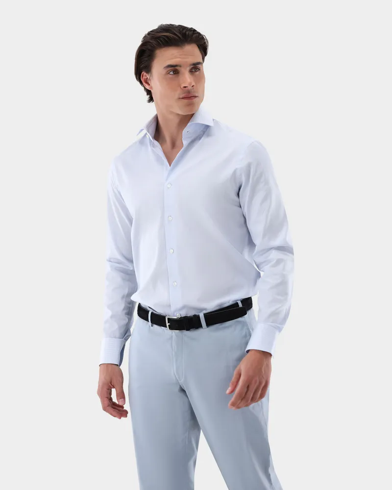 van Laack Gestreiftes Twill Hemd in Sartoriale Verarbeitung Slim Fit Blau