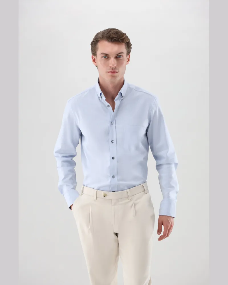 van Laack Flanellhemd mit Button-Down-Kragen Blau