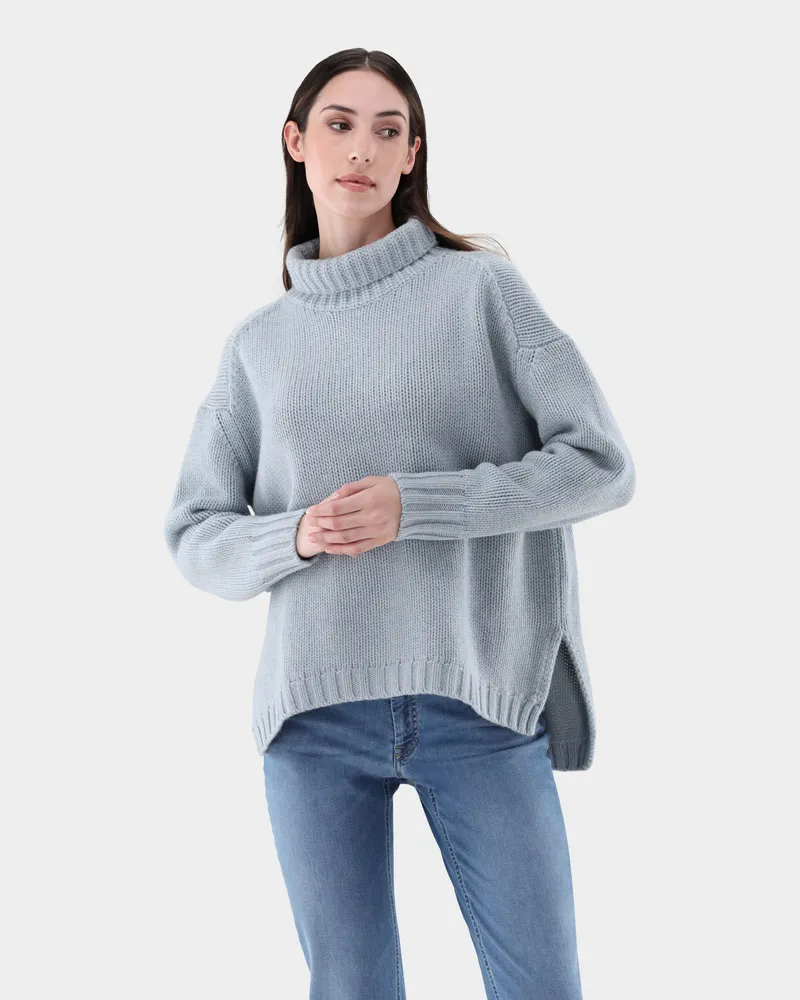 van Laack Rollkragenpullover oversized mit Kaschmir Blau