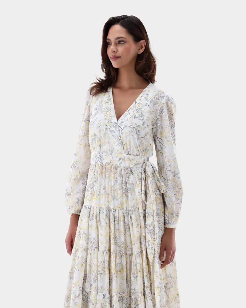 van Laack Midi-Wickelkleid mit Puffärmeln Beige