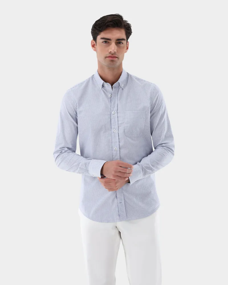 van Laack Oxfordhemd gestreift Slim Fit Blau