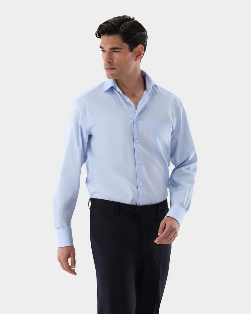 van Laack Natté Hemd mt Strukturmuster Comfort Fit Blau