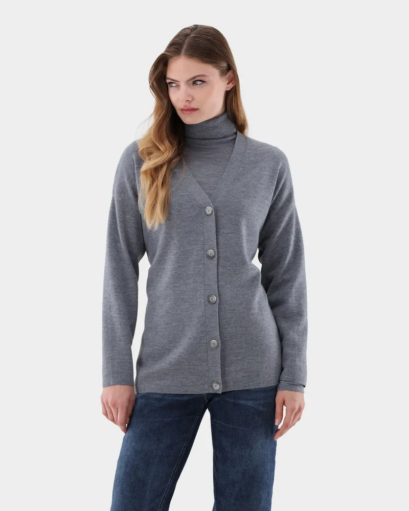 van Laack Cardigan oversized aus ultrafeiner Merinowolle Grau