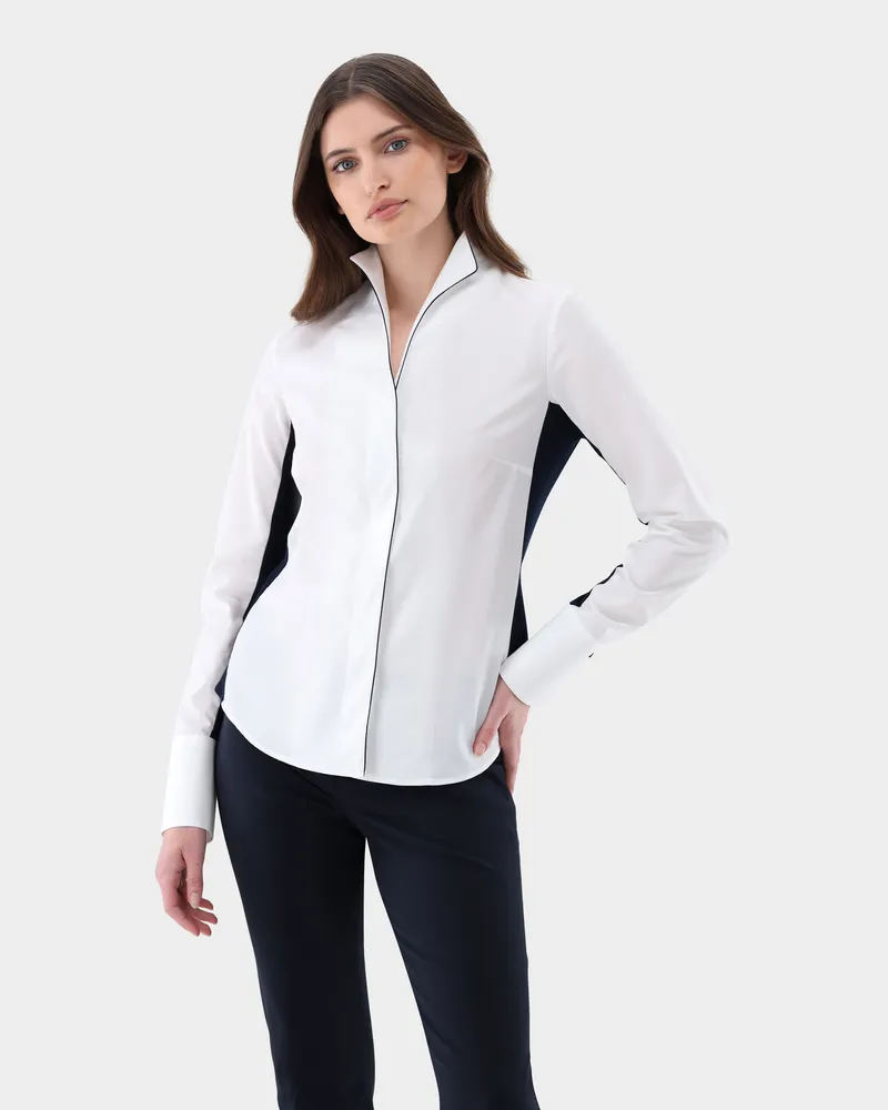 van Laack Hybrid-Kelchkragenbluse mit Jerseyeinsatz Weiß