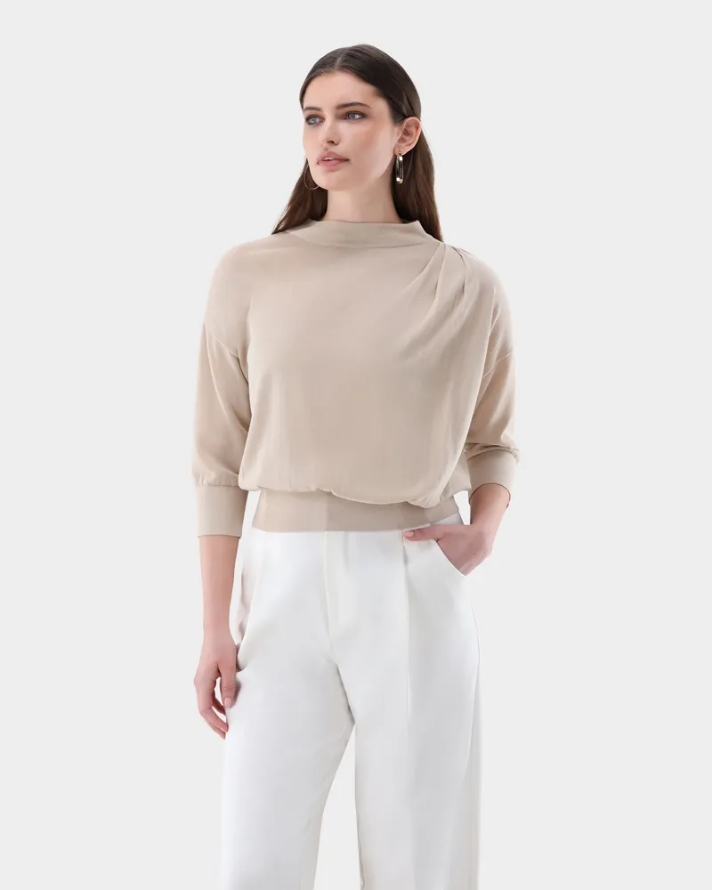 van Laack Pullover mit Stehkragen Beige