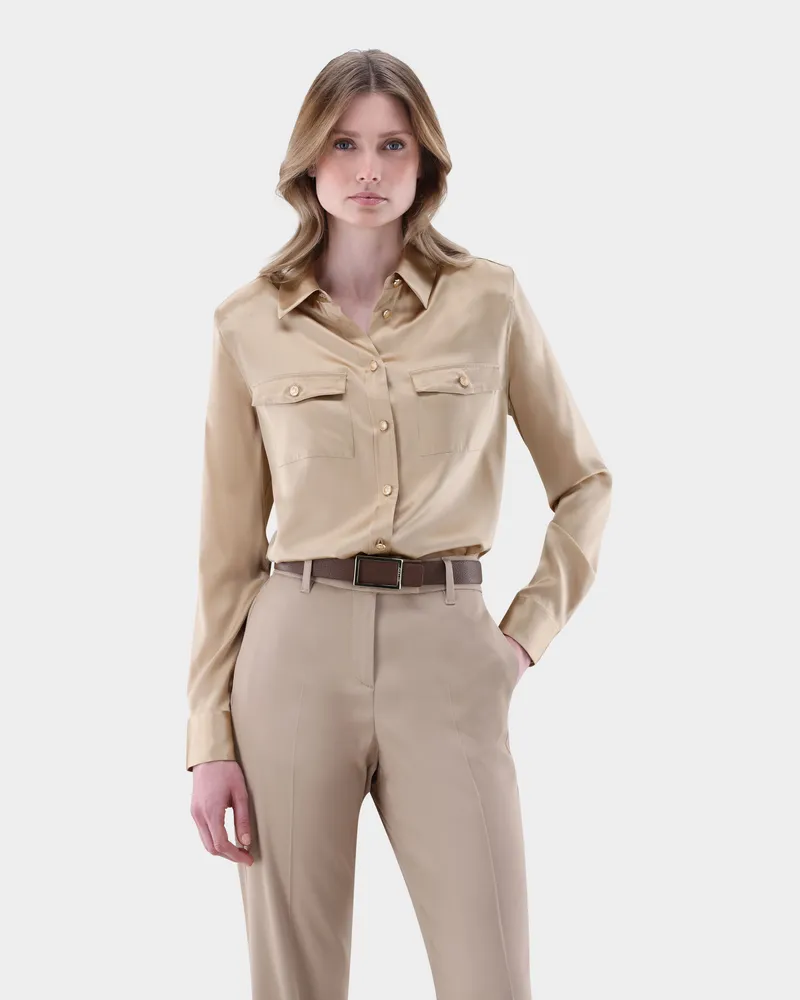 van Laack Taillierte Hemdbluse aus Seide mit Brusttaschen Gelb