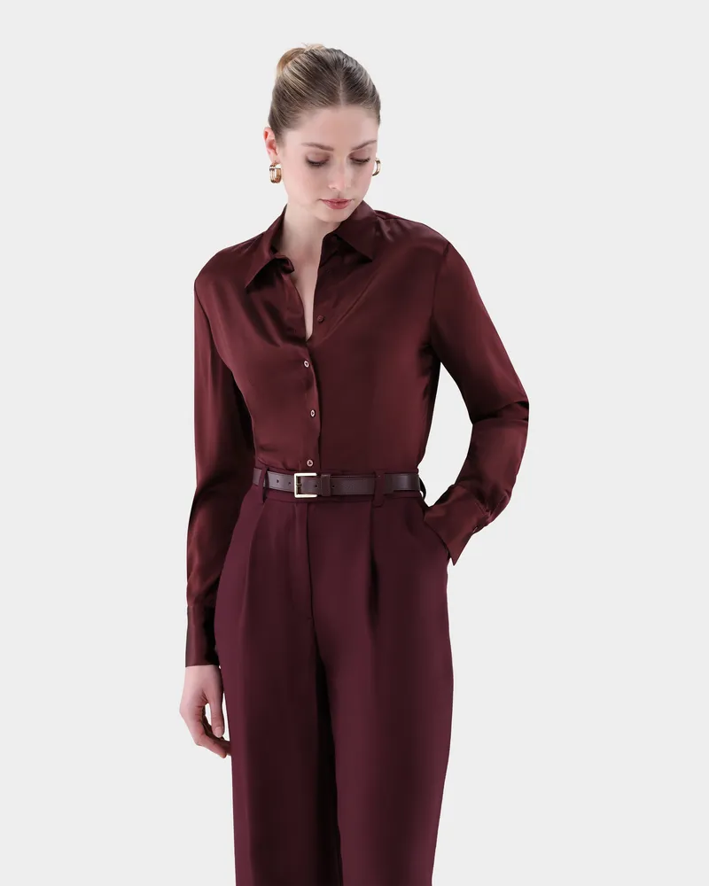 van Laack Hemdbluse tailliert aus Seidensatin-Stretch Rot