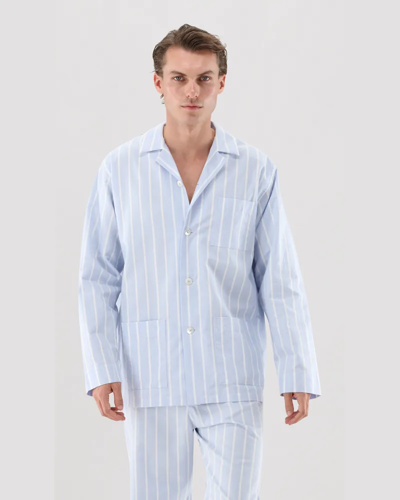 van Laack Gestreifter Schlafanzug aus weichem Flanell Blau