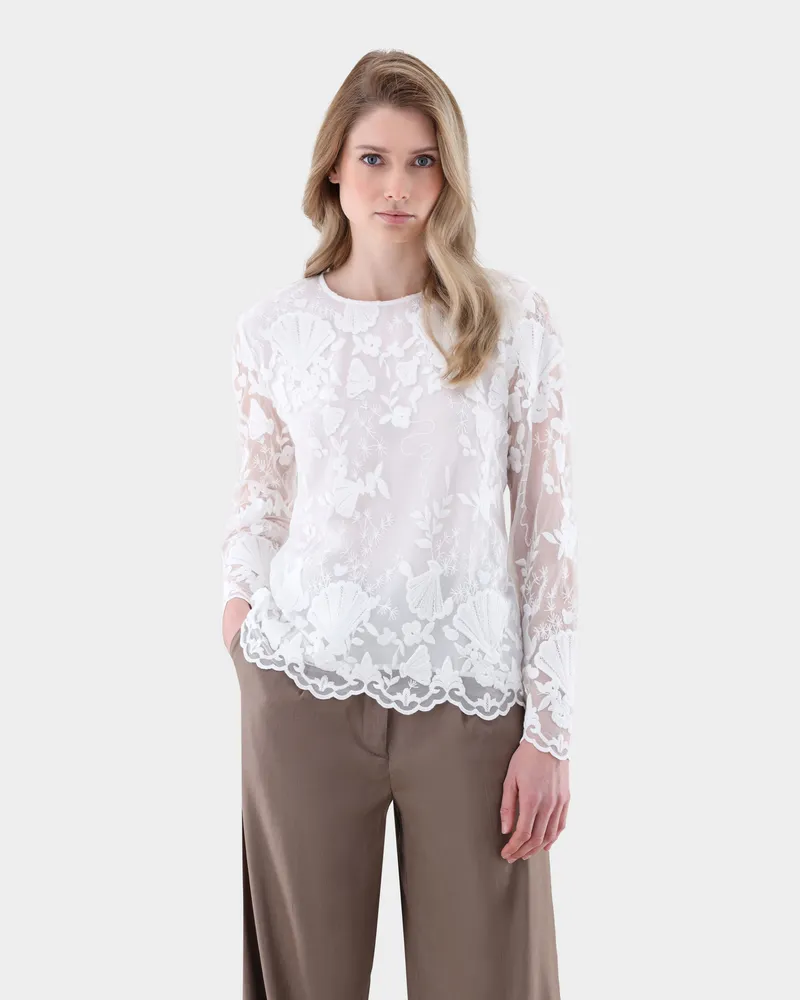 van Laack Blusentop mit Stickerei Cremefarben