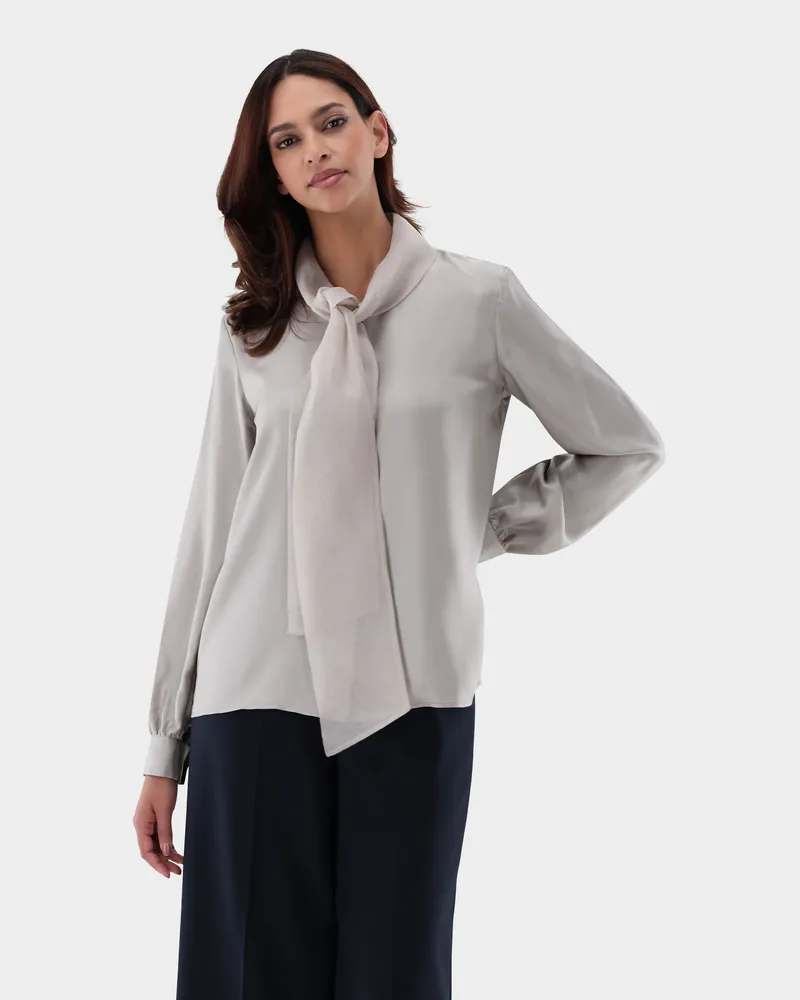 van Laack Seidenbluse mit Schluppe Boxy Fit Grau