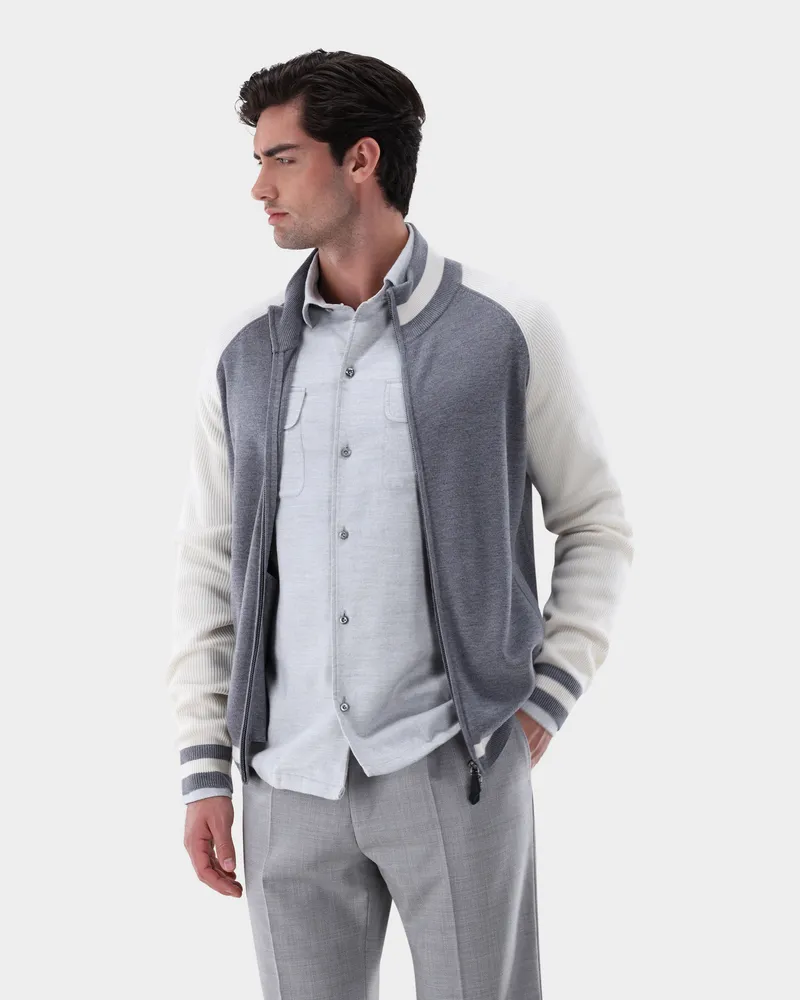 van Laack Collegejacke aus Merino Strick Grau