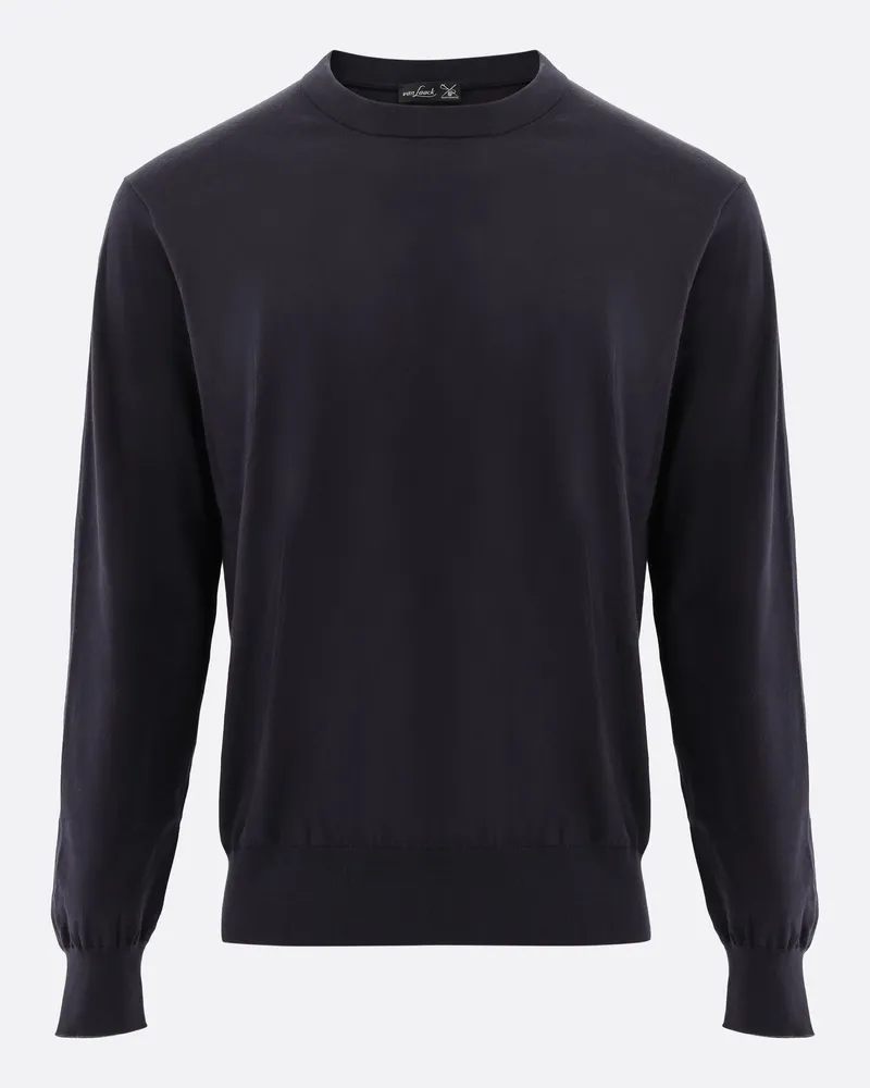 van Laack Rundhalspullover mit Baumwolle und Seide Blau