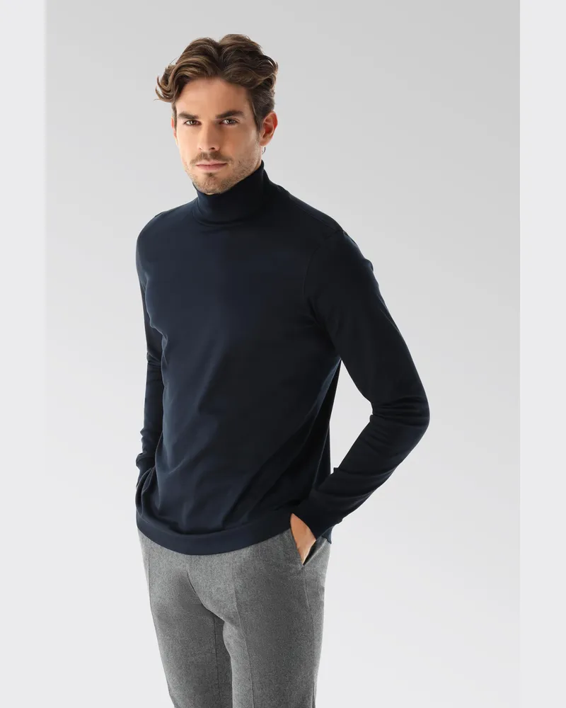 van Laack Rollkragenshirt aus Schweizer Baumwolljersey Blau