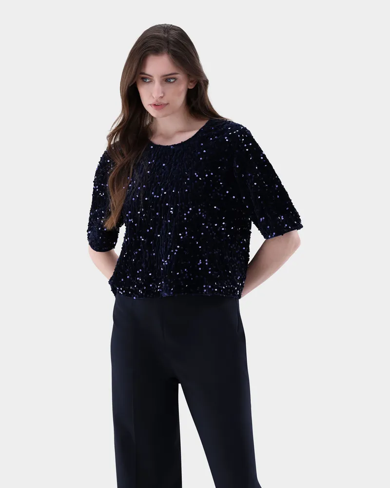 van Laack Top mit Pailletten Blau