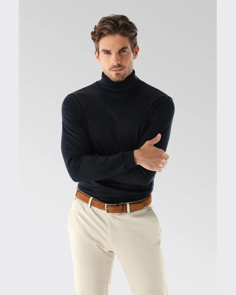 van Laack Rollkragenshirt aus Schweizer Baumwolljersey Blau