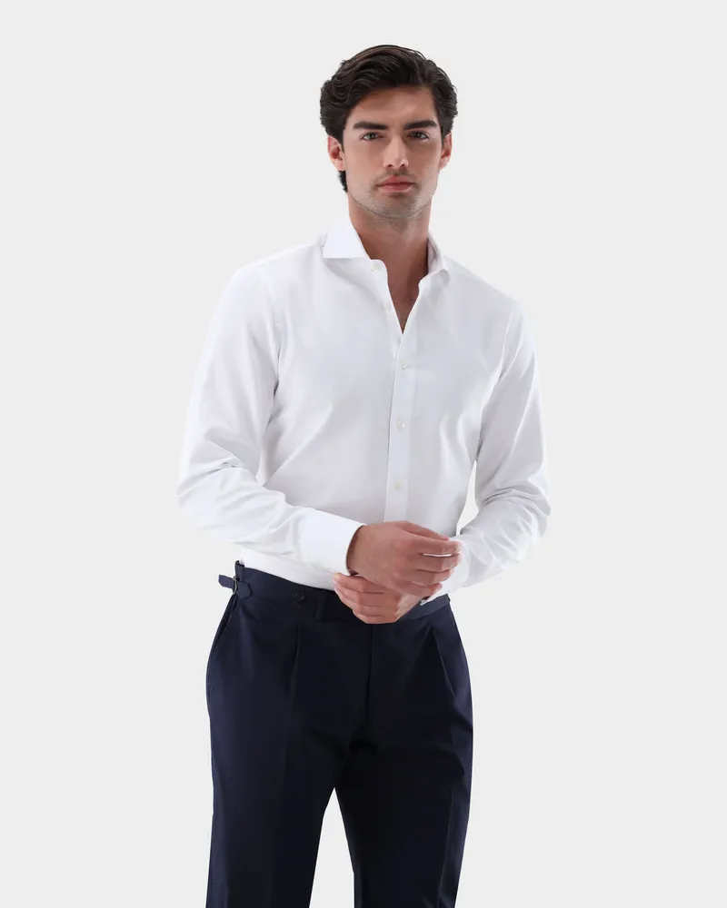 van Laack Businesshemd mit Korbgeflechtstruktur Tailor Fit Weiß