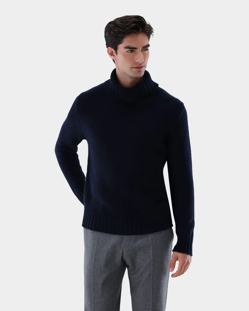 van Laack Rollkragenpullover aus Kaschmir Blau