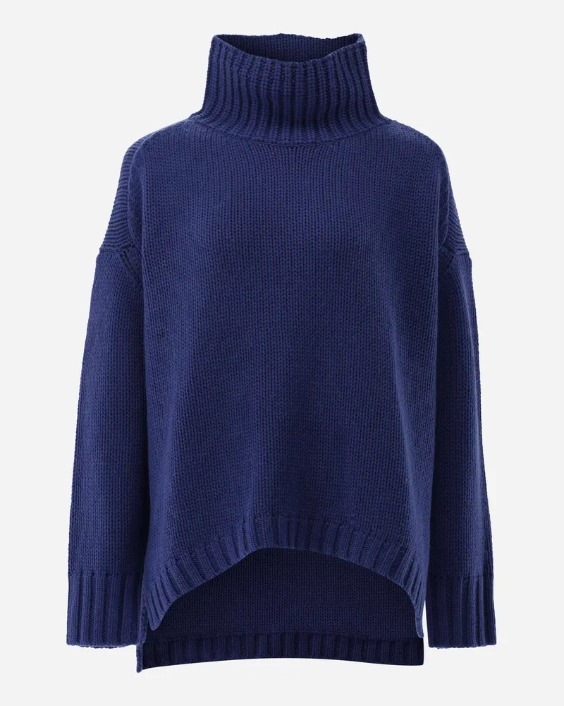van Laack Rollkragenpullover oversized mit Kaschmir Blau