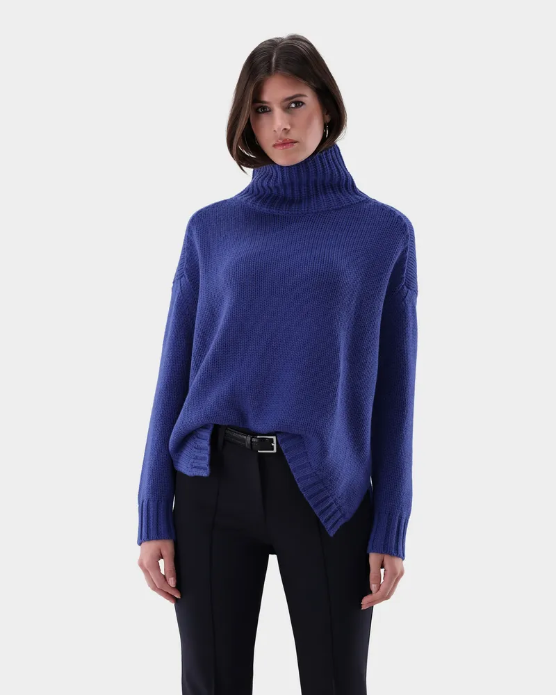 van Laack Rollkragenpullover oversized mit Kaschmir Blau