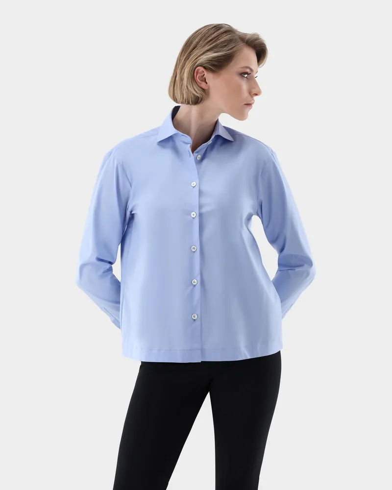 van Laack Hemdbluse aus Popeline Boxy Fit Blau