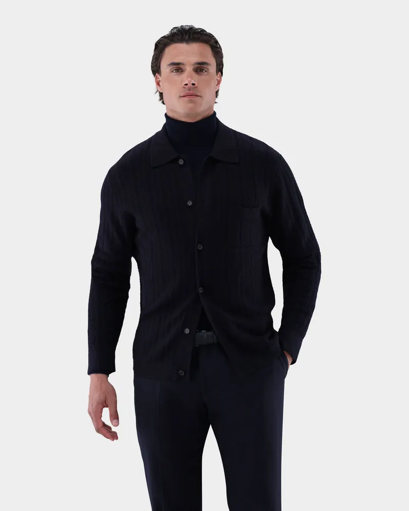 van Laack Hemdjacke gestrickt mit Zopfmuster Blau