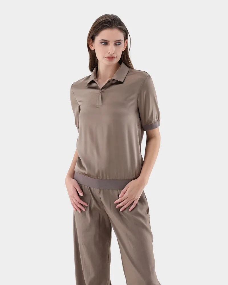 van Laack Poloshirt aus Seidensatin Beige