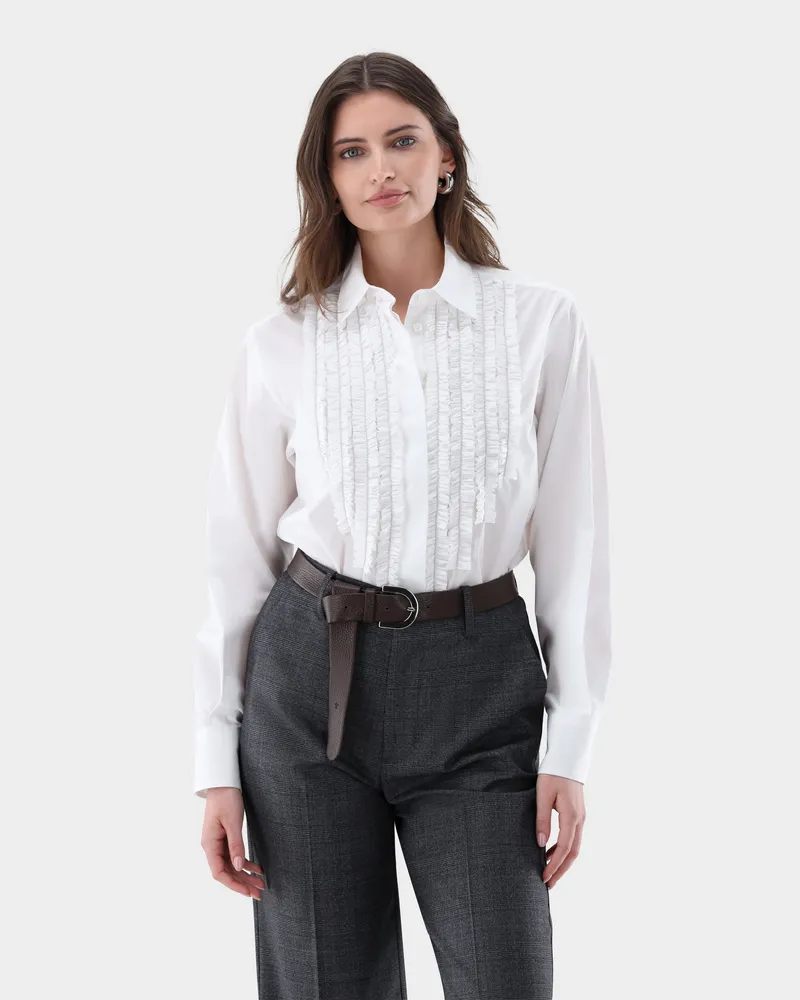van Laack Hemdbluse mit Rüschen und glänzenden Details Weiß
