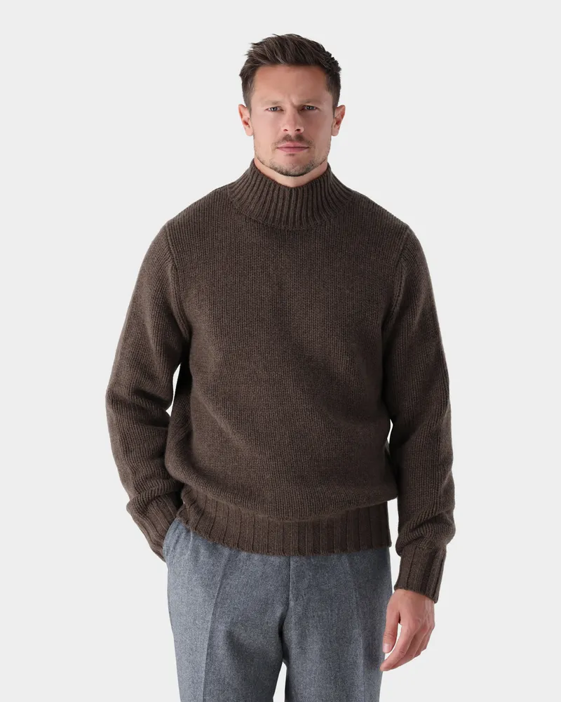 van Laack Stehkragenpullover aus Wolle und Kaschmir Beige