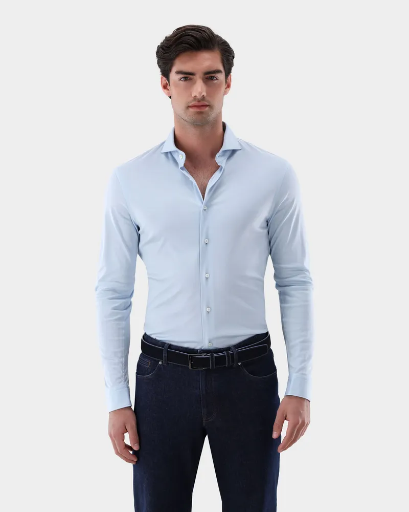van Laack Jersey Hemd aus Schweizer Baumwolle Slim Fit Blau
