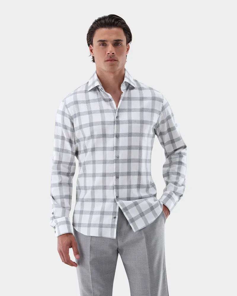 van Laack Flanellhemd kariert Slim Fit Grau