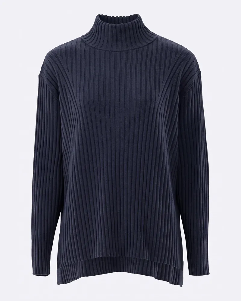 van Laack Stehkragenpullover aus Rippstrick Blau