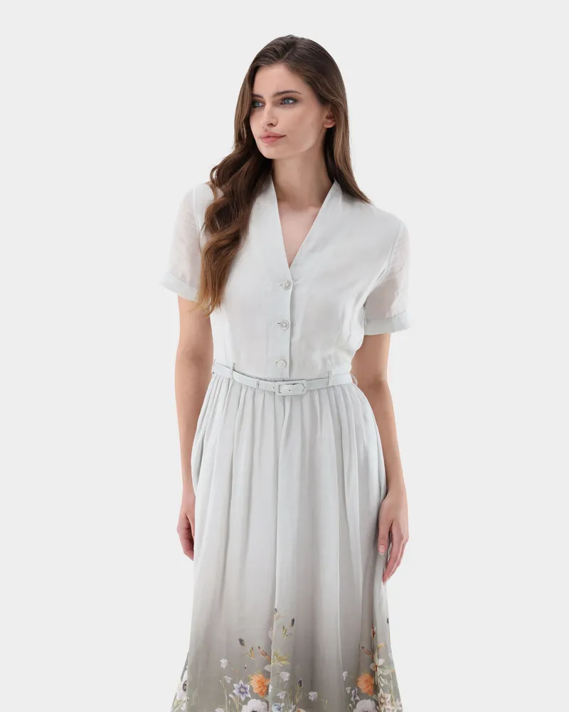 van Laack Midi-Kleid aus Leinen mit Blumendruck Grün