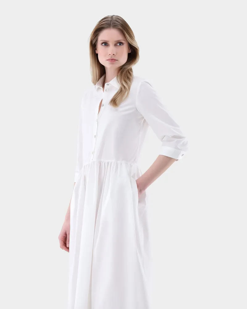 van Laack Midi-Hemdblusenkleid aus Baumwollstretch Weiß