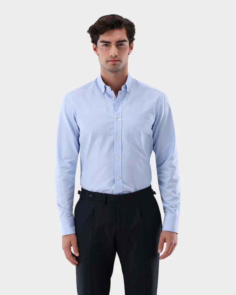 van Laack Dobby-Hemd mit Button Down Kragen Comfort Fit Blau