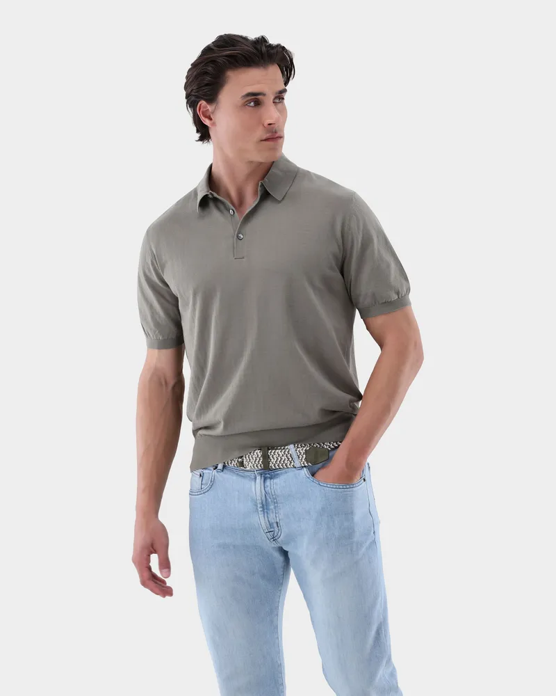 van Laack Strick-Polo-Shirt aus Air Cotton Grün