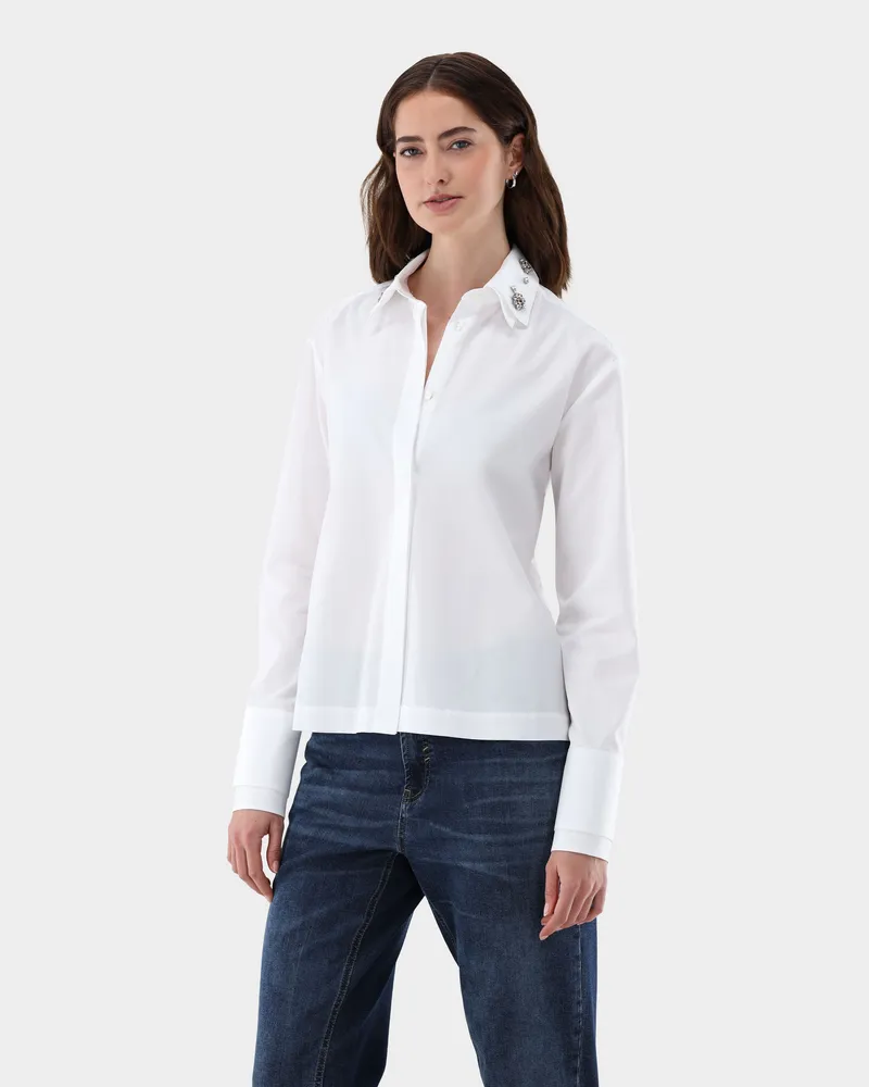 van Laack Hemdbluse Boxy Fit mit Details Weiß