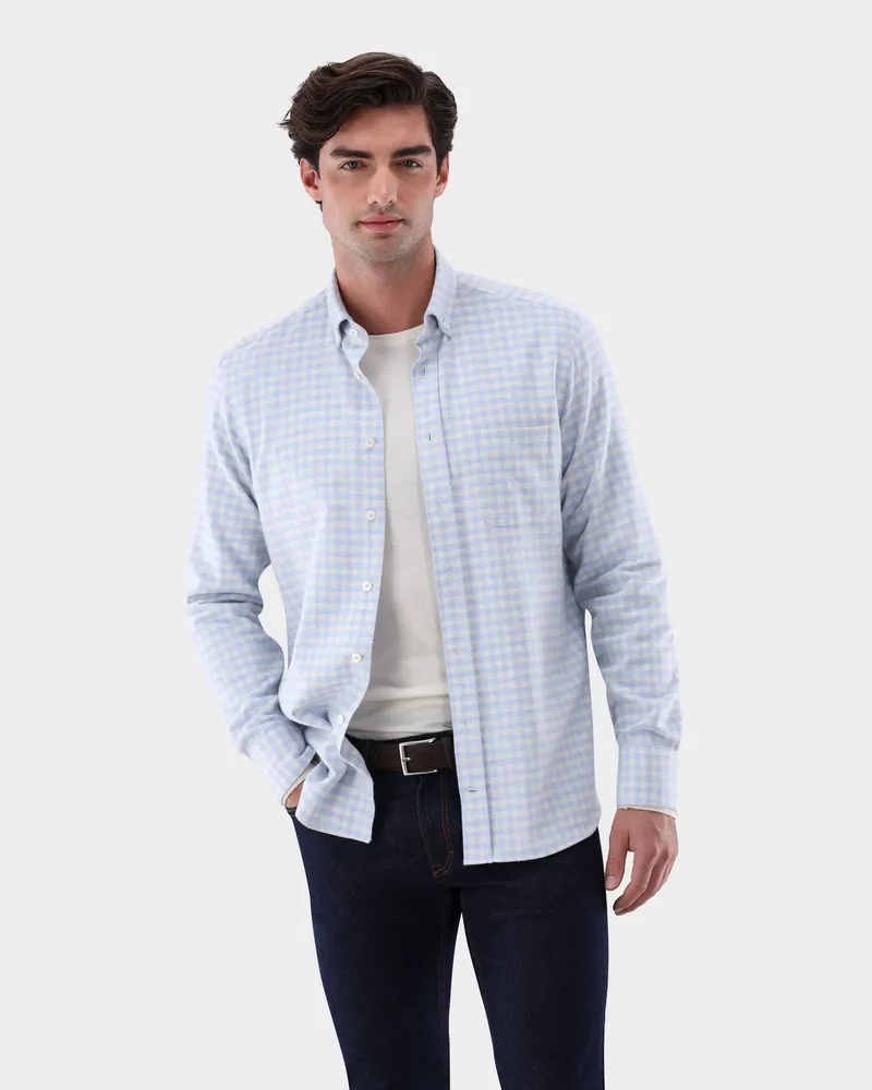 van Laack Flanellhemd kariert Tailor Fit Blau