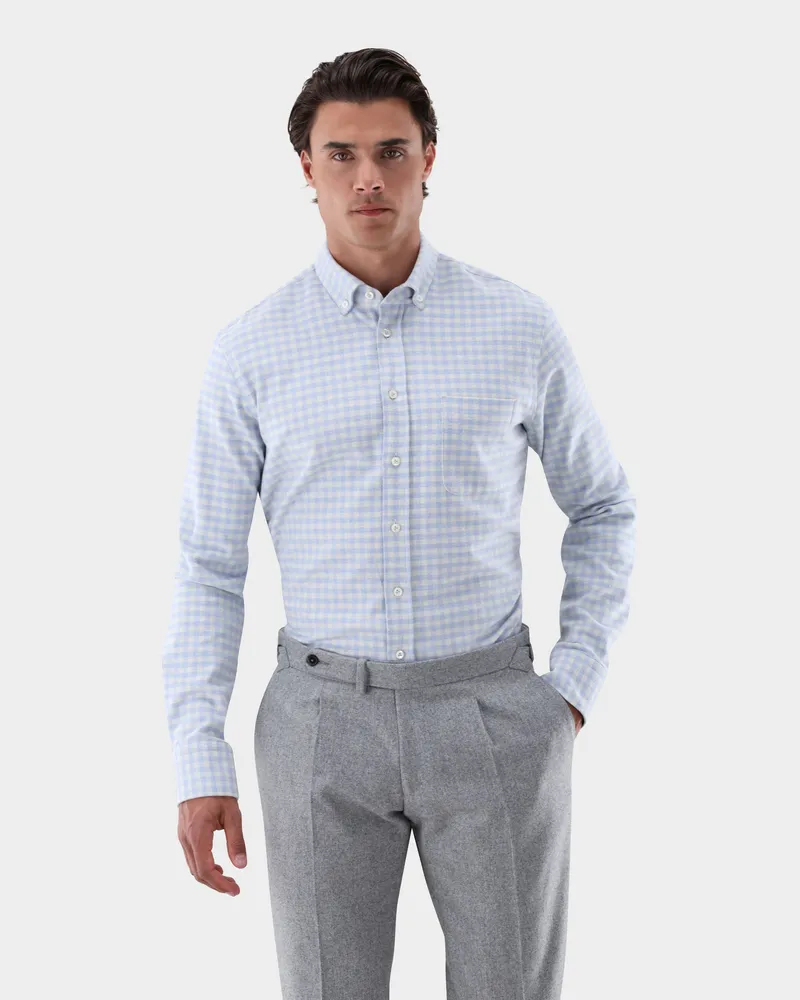 van Laack Flanellhemd kariert Tailor Fit Blau