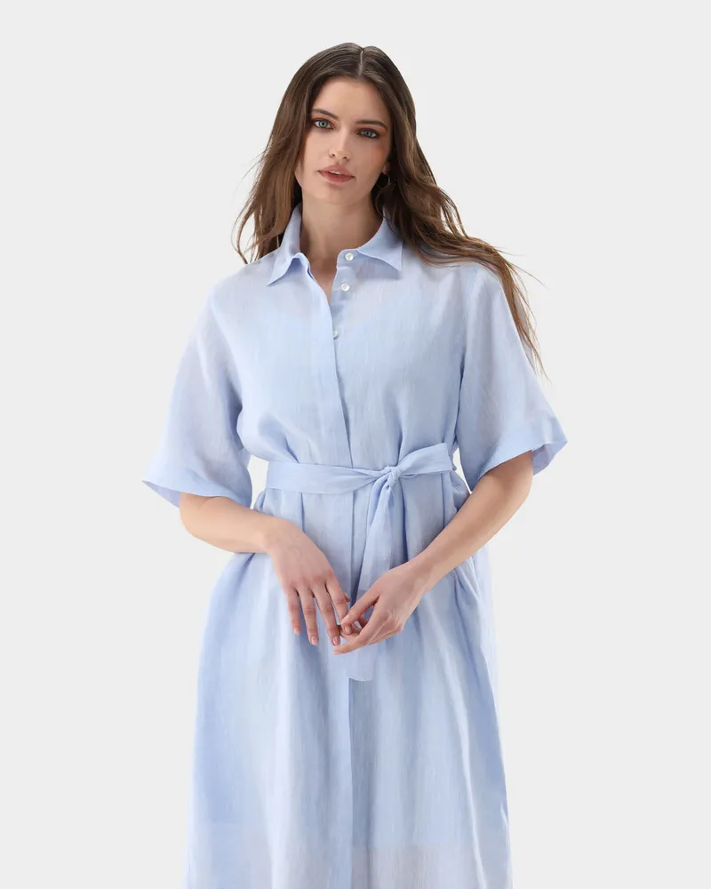 van Laack Hemdblusenkleid aus Leinen Blau