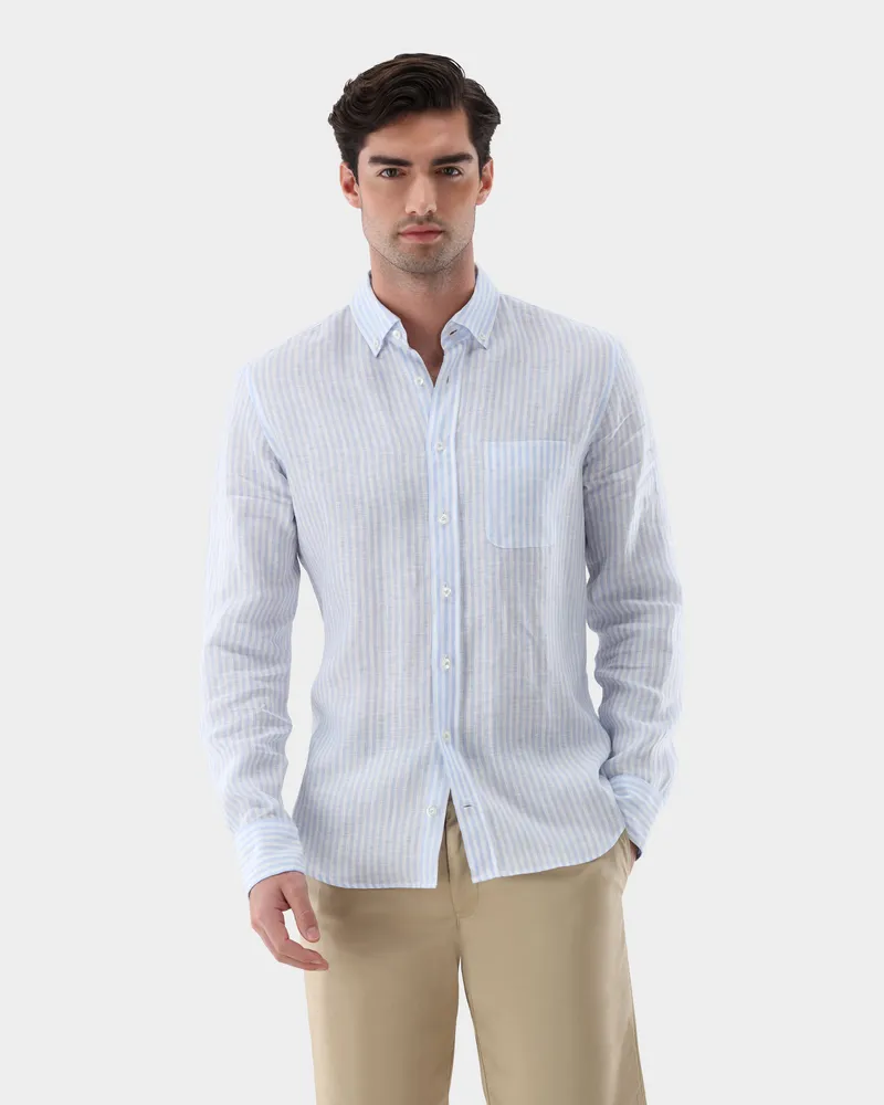 van Laack Leinenhemd mit Streifen Comfort Fit Blau