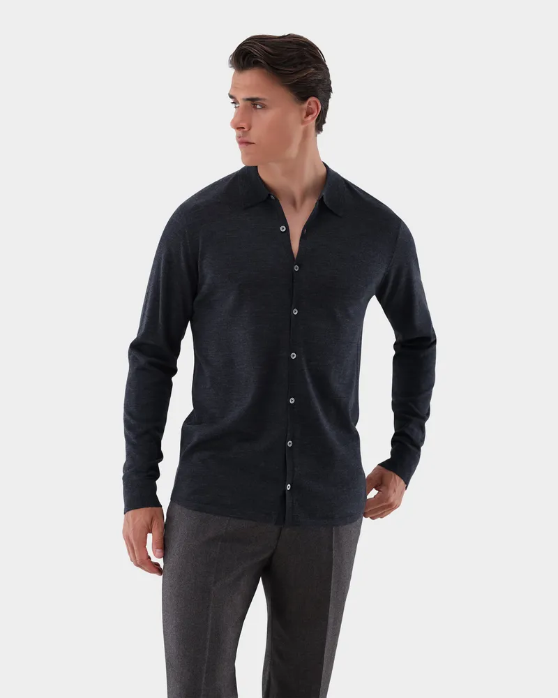 van Laack Strickhemd aus ultrafeiner Merinowolle Grau