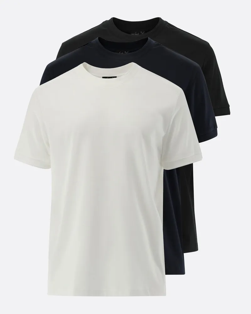 van Laack T-Shirt mit Rundhals und Paspel 3er Set Mix